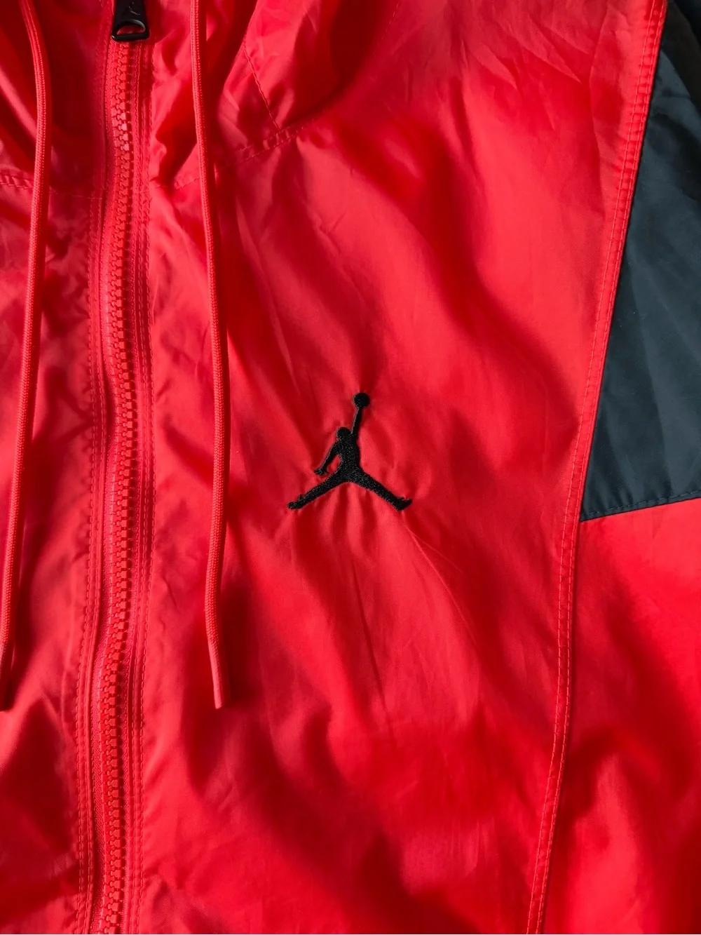 Jordan Red and Black Hooded Windbreaker Jacket with Zip Pockets